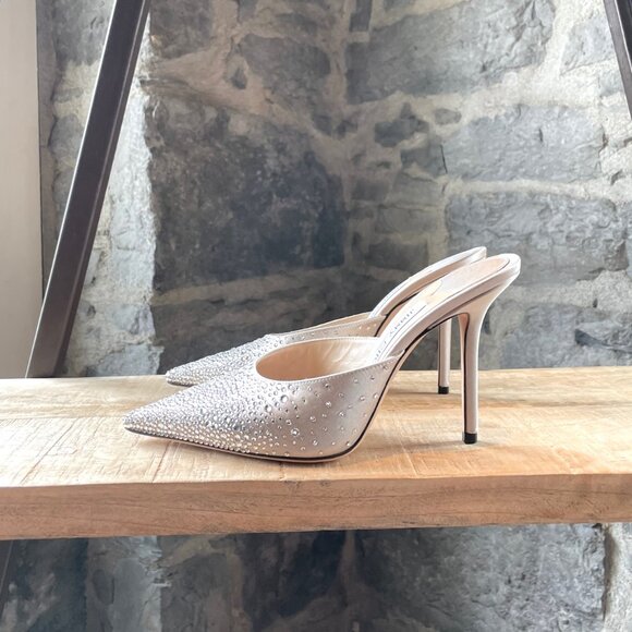 Jimmy Choo Crystal Embellished Satin Rav 100 Heeled Mules - Picture 6 of 10